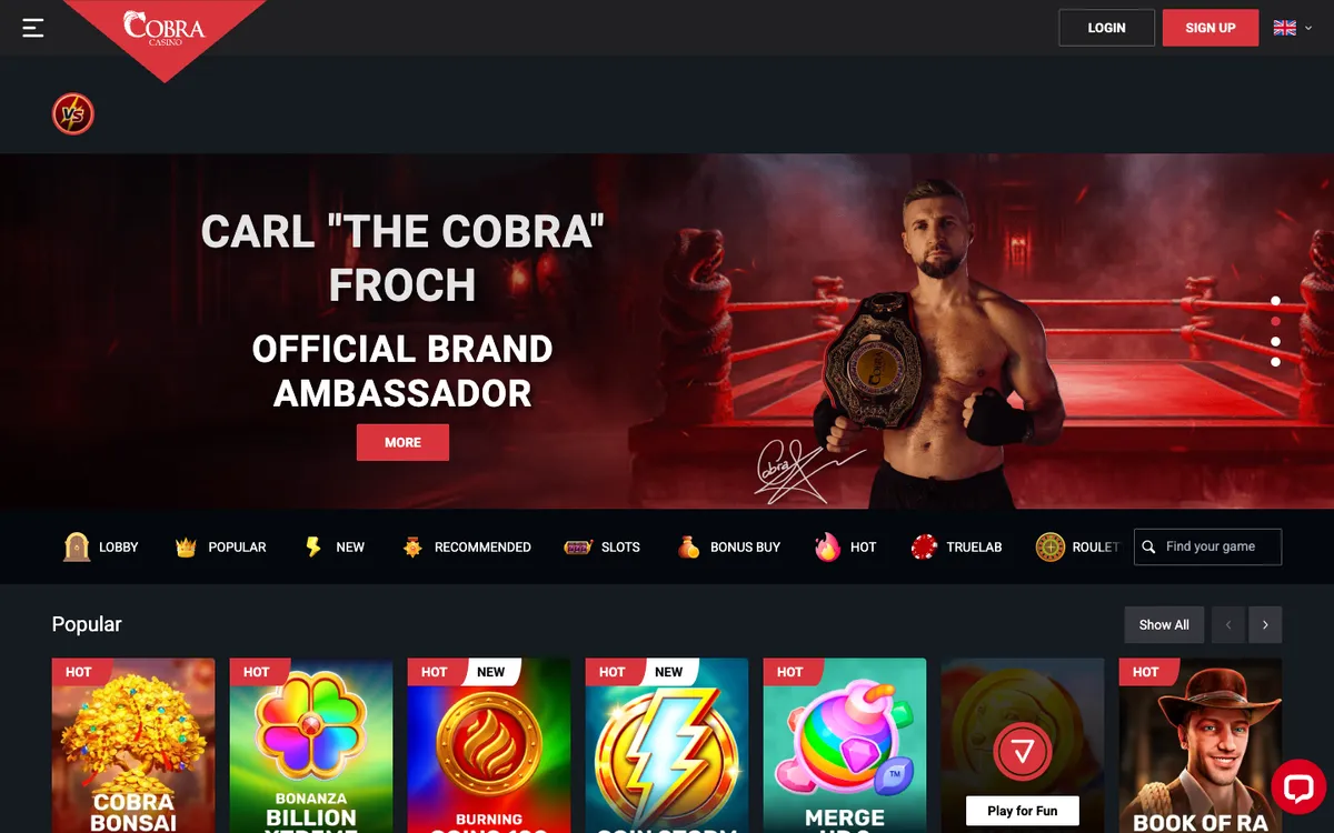 Cobra Casino — «Главная», снято из страны Испания
