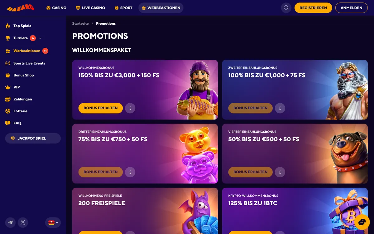 Dazard Casino — Promotions, captured from Switzerland
