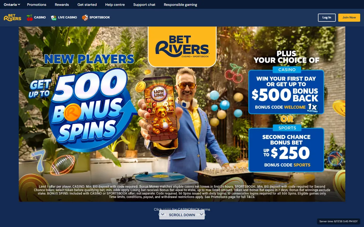 BetRivers Casino - Ontario — Home page, captured from Canada