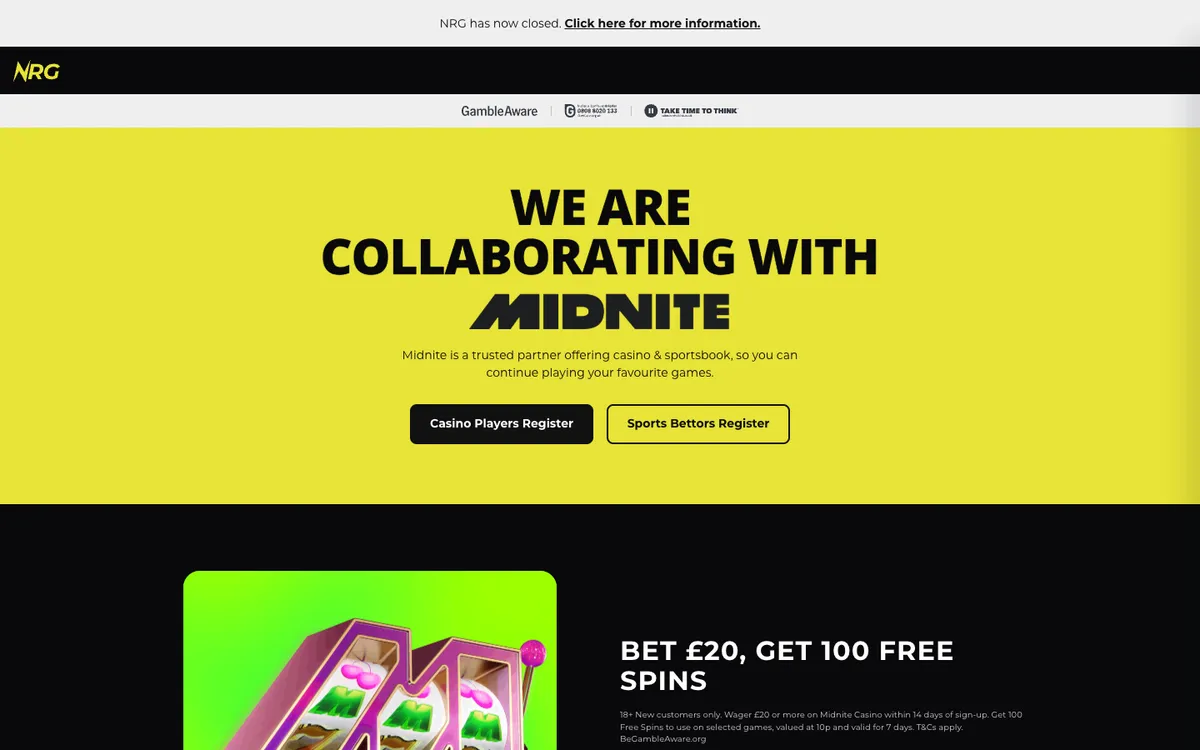 NRG.Bet Casino — Home page, captured from United Kingdom