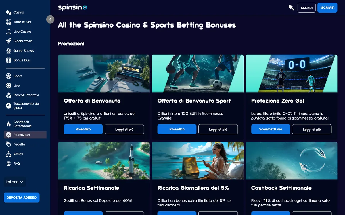 Spinsino Casino — «Акции», снято из страны Италия