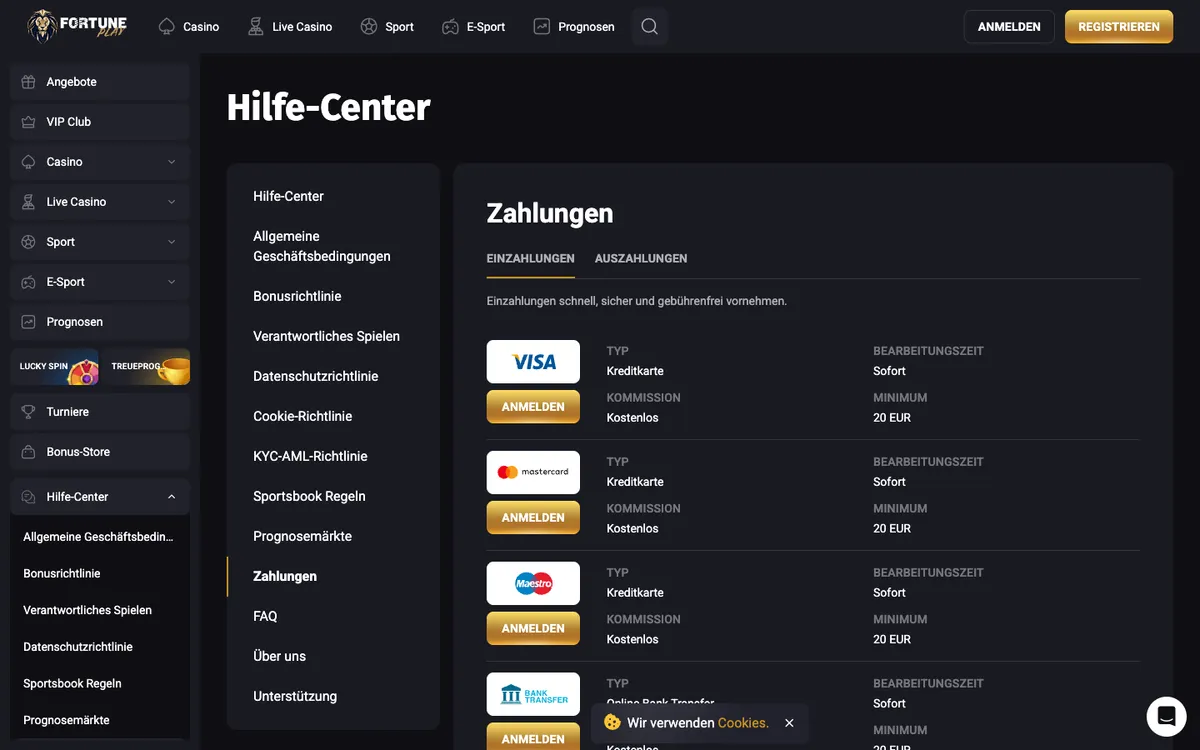 Fortune Play Casino — «Платежи», снято из страны Германия