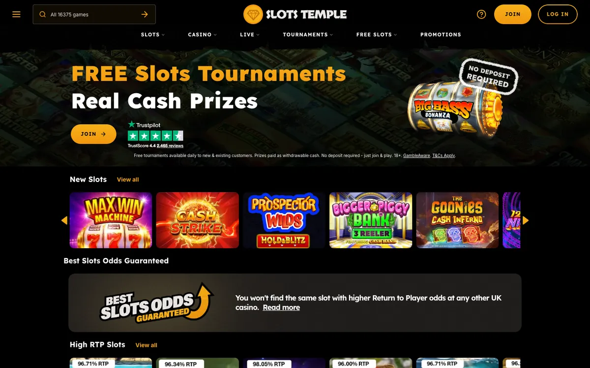 Slots Temple Casino — Home page, captured from United Kingdom