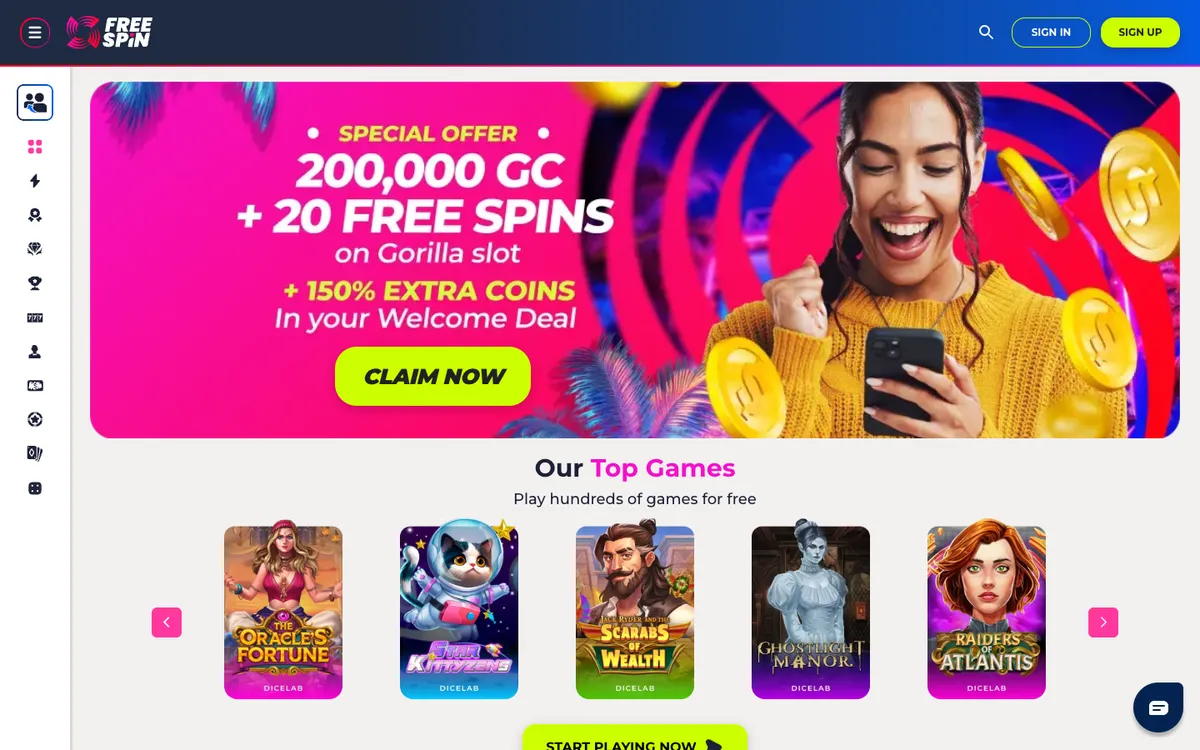 FreeSpin Casino — «Главная», снято из страны Соединенные Штаты