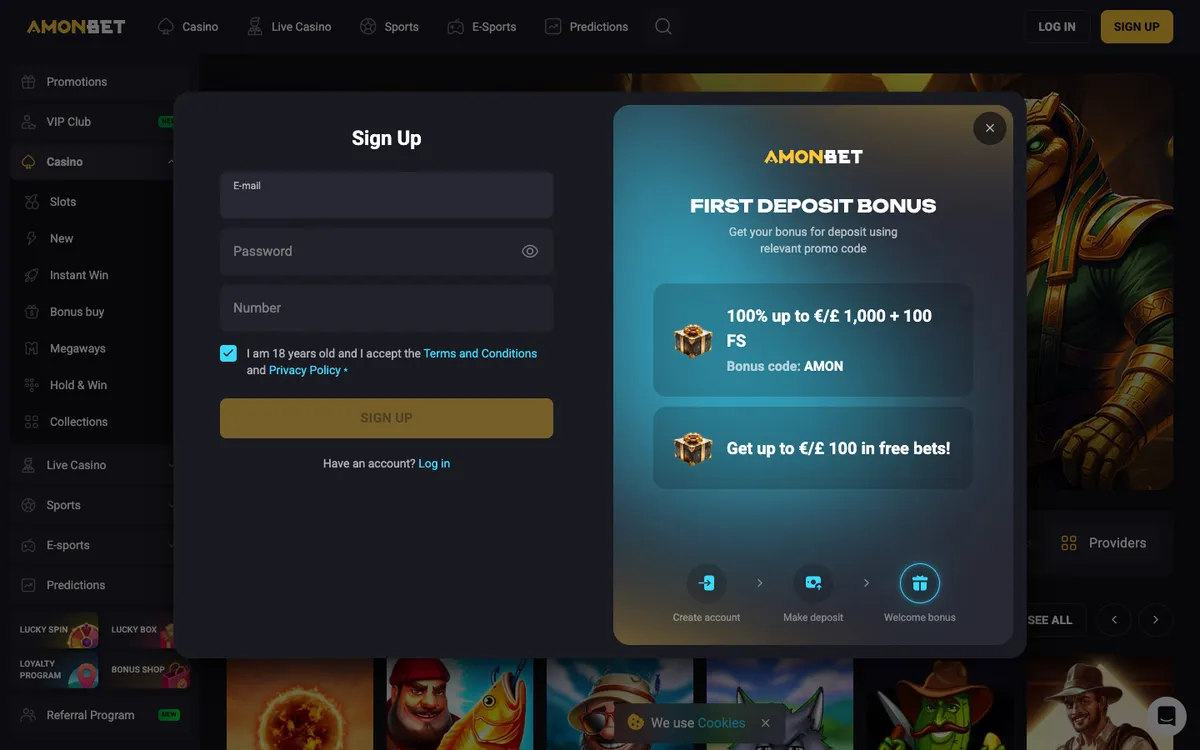 Amonbet Casino — Sign-up, captured from United Kingdom
