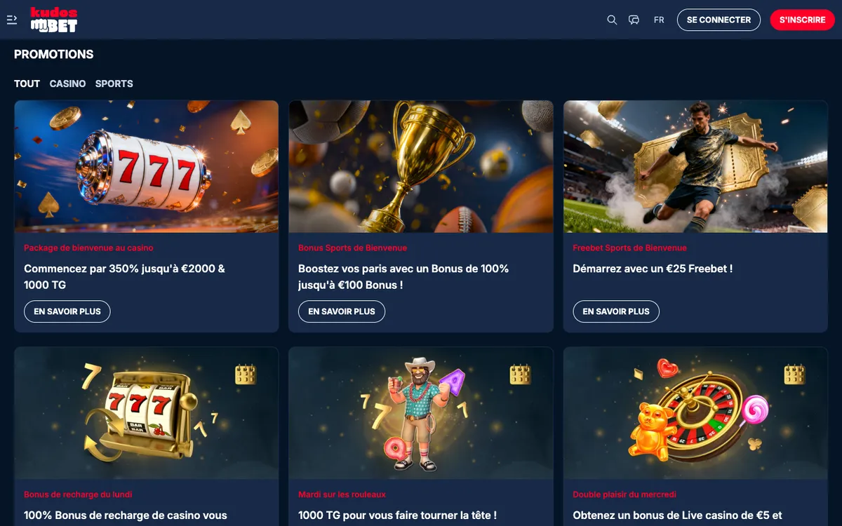 Kudosbet Casino — Promotions, captured from France