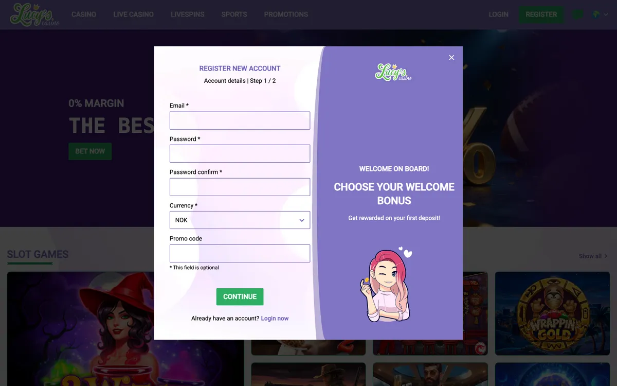 Lucy's Casino — Sign-up, captured from Norway