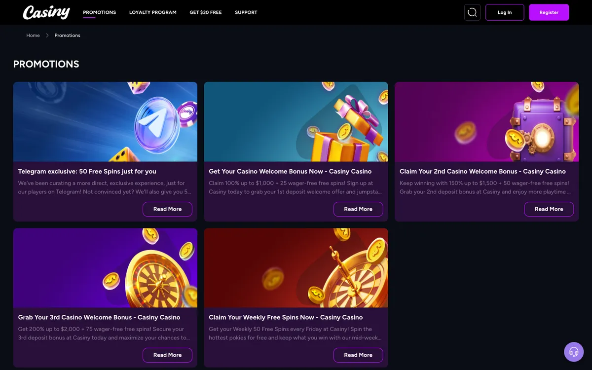 Casiny Casino — Promotions, captured from Australia