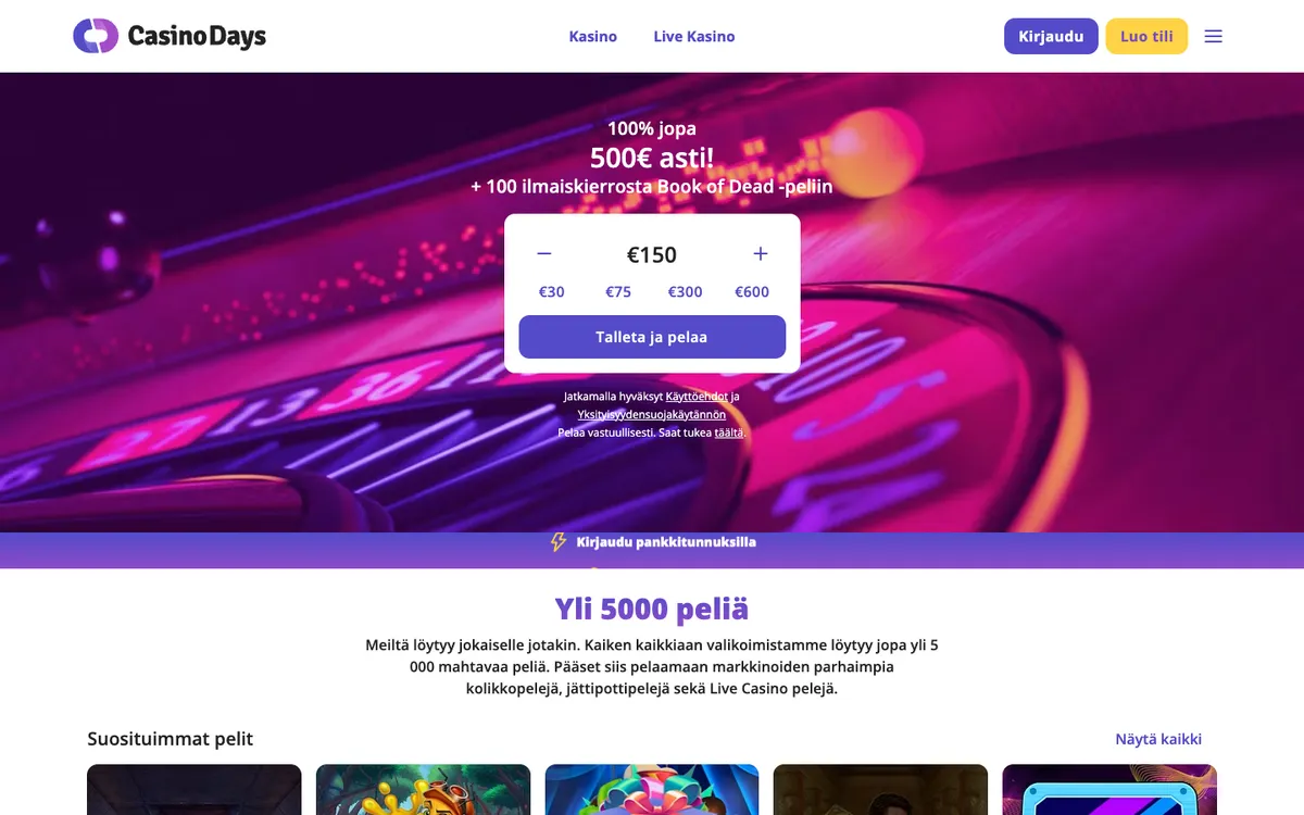 Casino Days — Home page, captured from Finland
