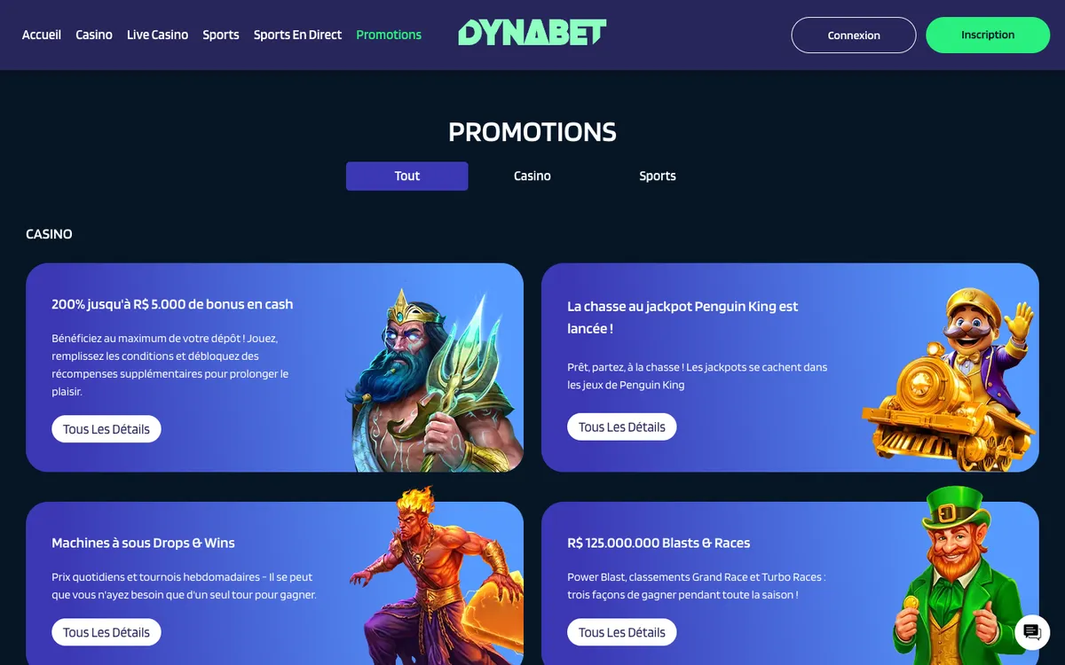 Dynabet Casino — Promotions, captured from France