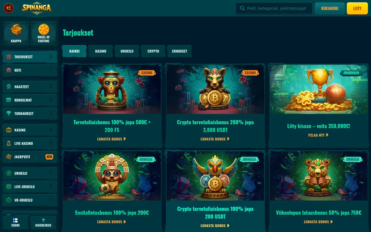 Spinanga Casino — Promotions, captured from Finland