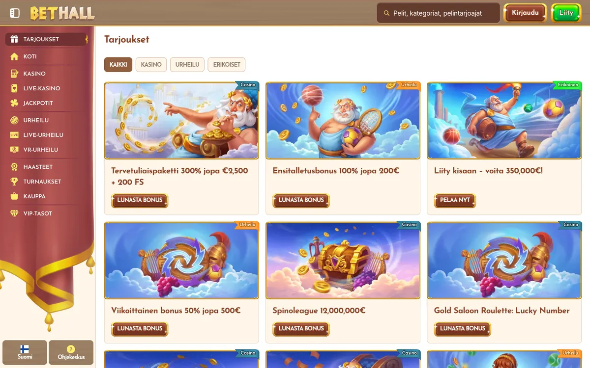 BetHall Casino — Promotions, captured from Finland