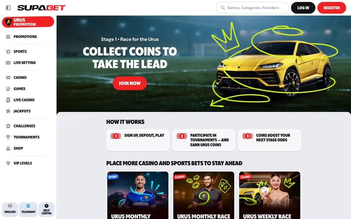 Supabet Casino — Promotions, captured from Canada
