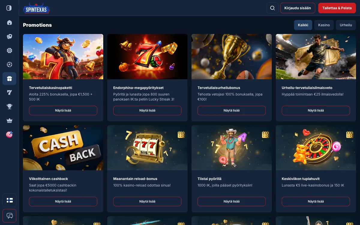 SpinTexas Casino — Promotions, captured from Finland