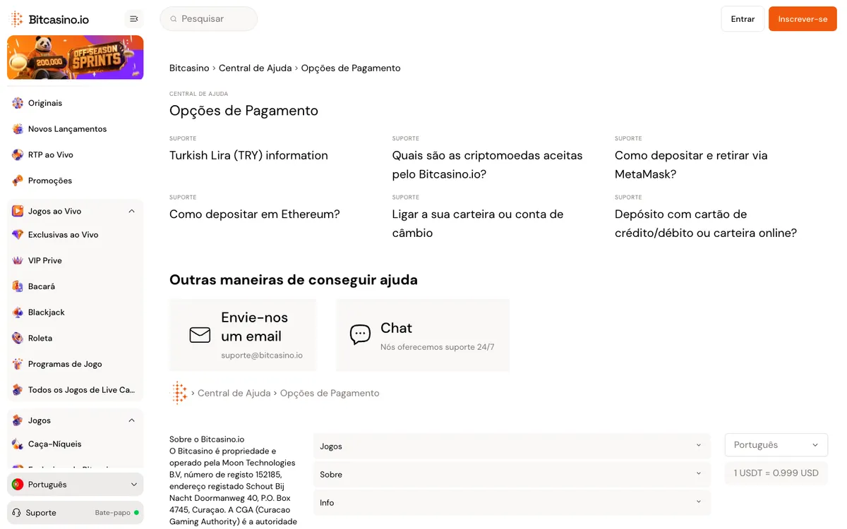 Bitcasino.io — Payments, captured from Brazil