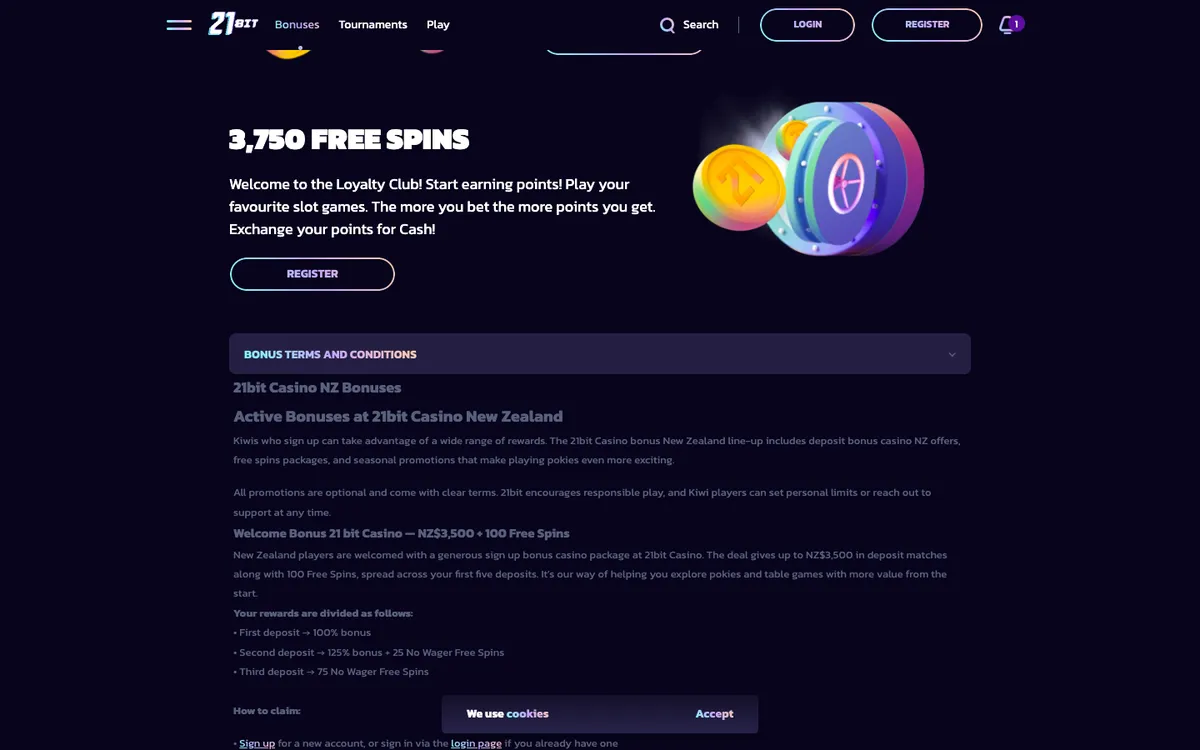 21bit Casino — «Акции», снято из страны Новая Зеландия