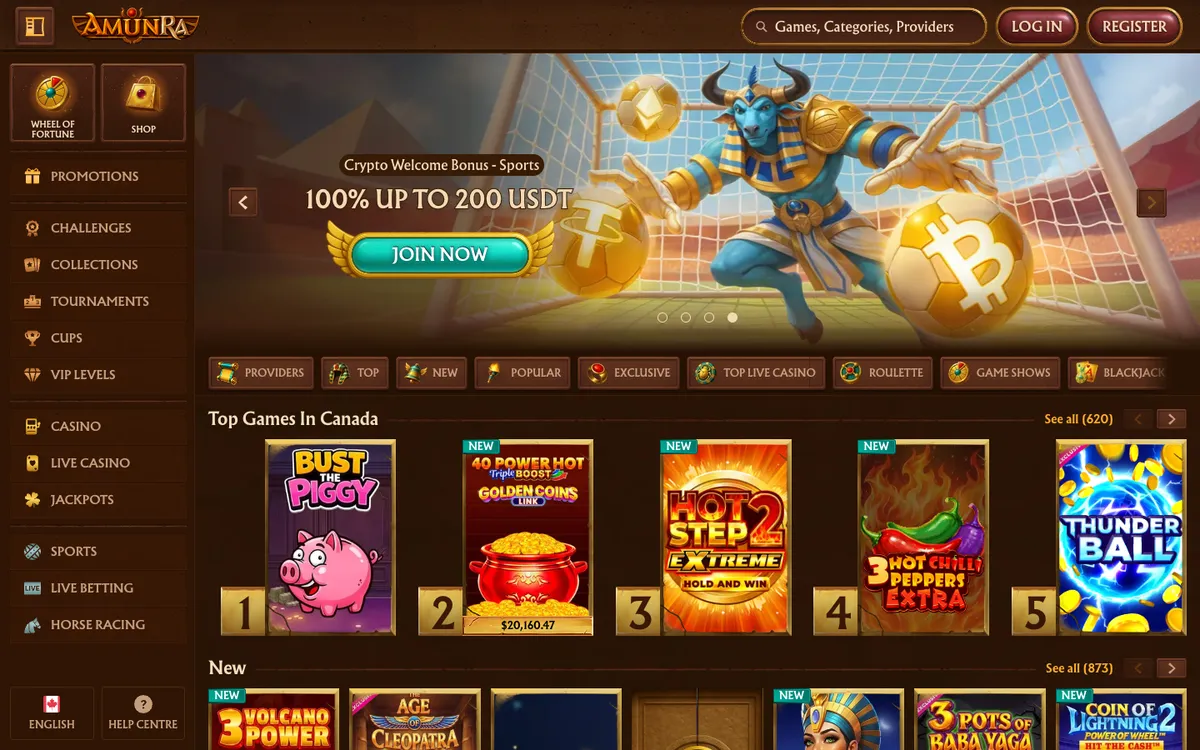 AmunRa Casino — Home page, captured from Canada
