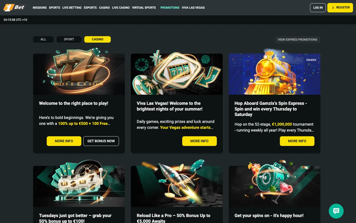 1Bet Casino — «Акции», снято из страны Австралия