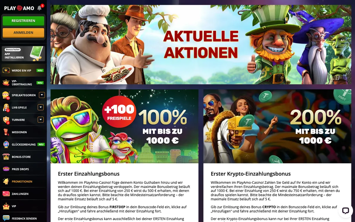 Playamo Casino — Promotions, captured from Germany
