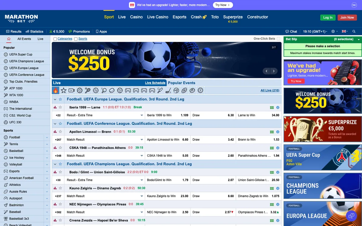 Marathonbet Casino — Home page, captured from Japan