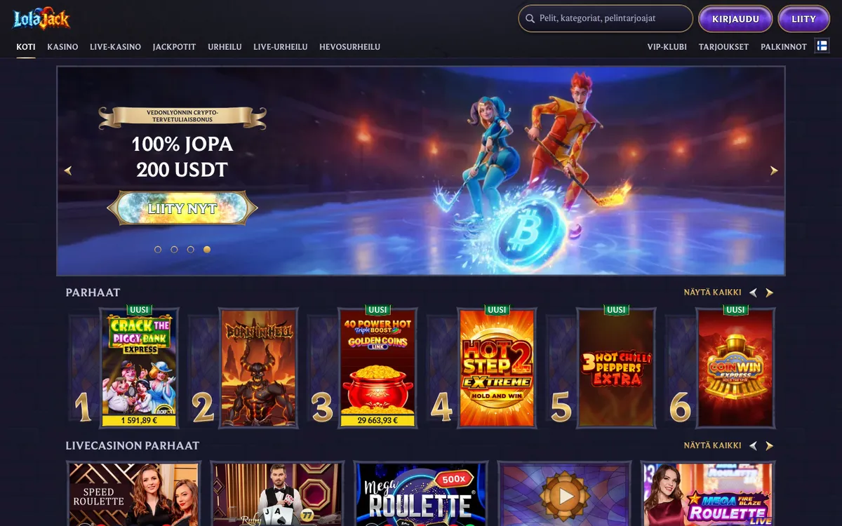 LolaJack Casino — Home page, captured from Finland