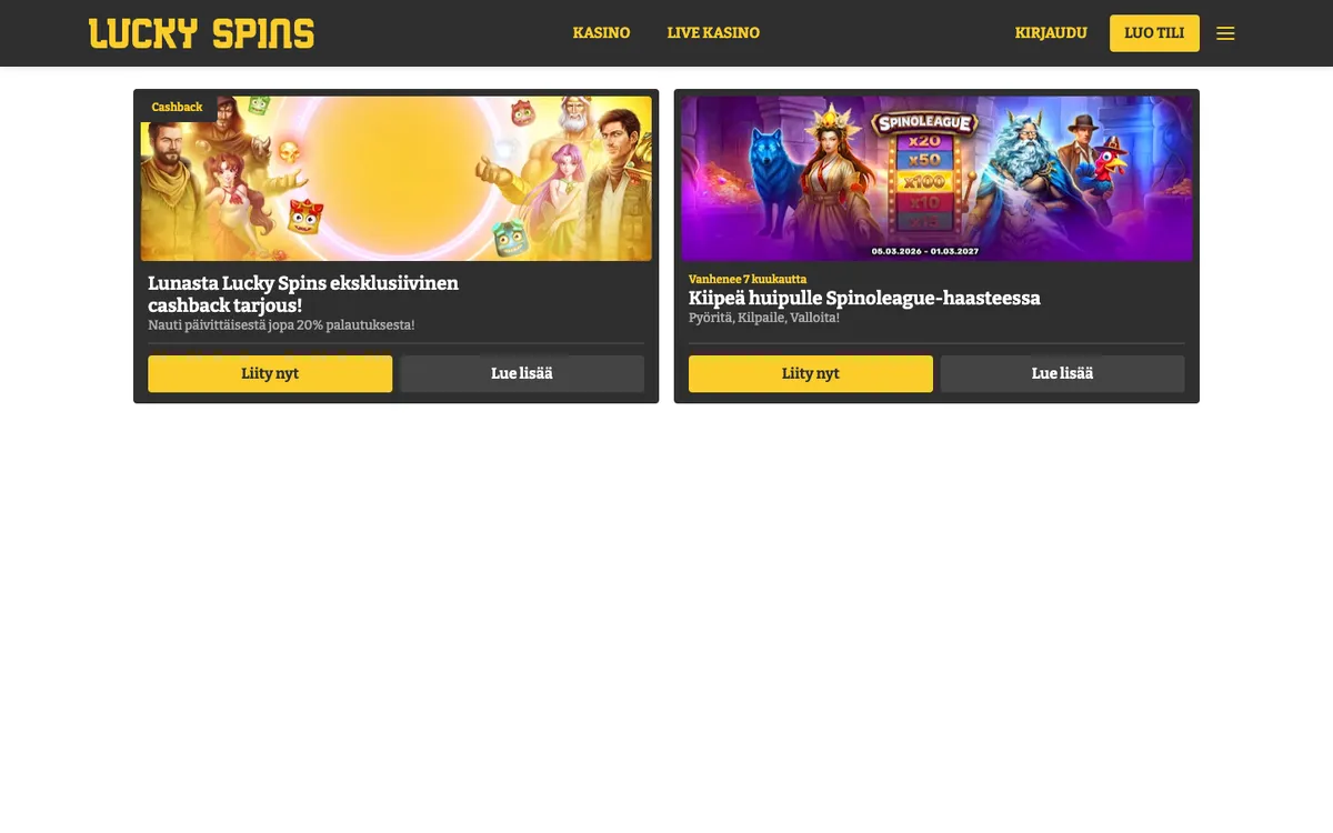 Lucky Spins Casino — Promotions, captured from Finland