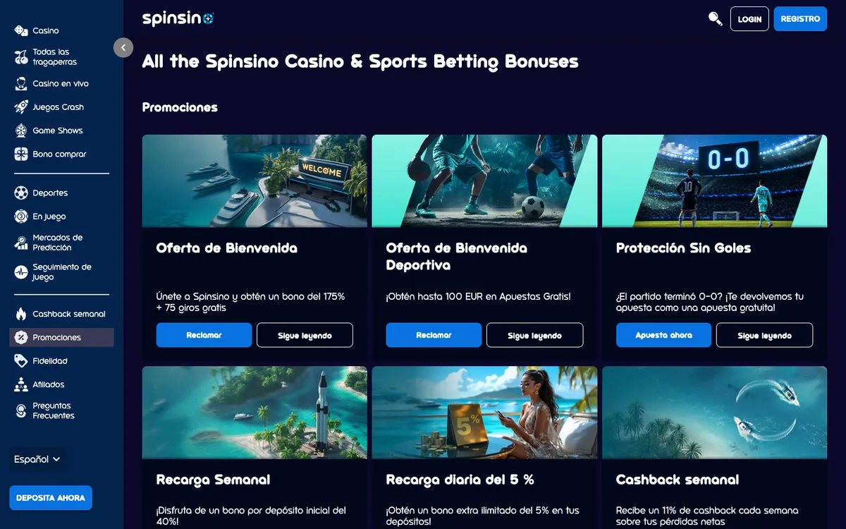 Spinsino Casino — Promotions, captured from Spain