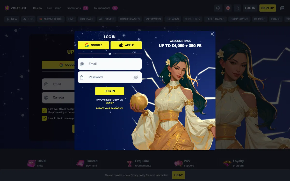 Voltslot Casino — Sign-up, captured from Canada