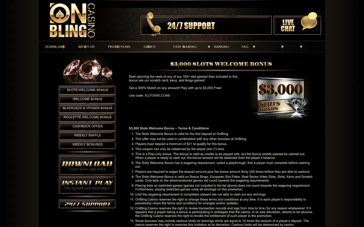 Onbling Casino — «Акции», снято из страны Соединенные Штаты