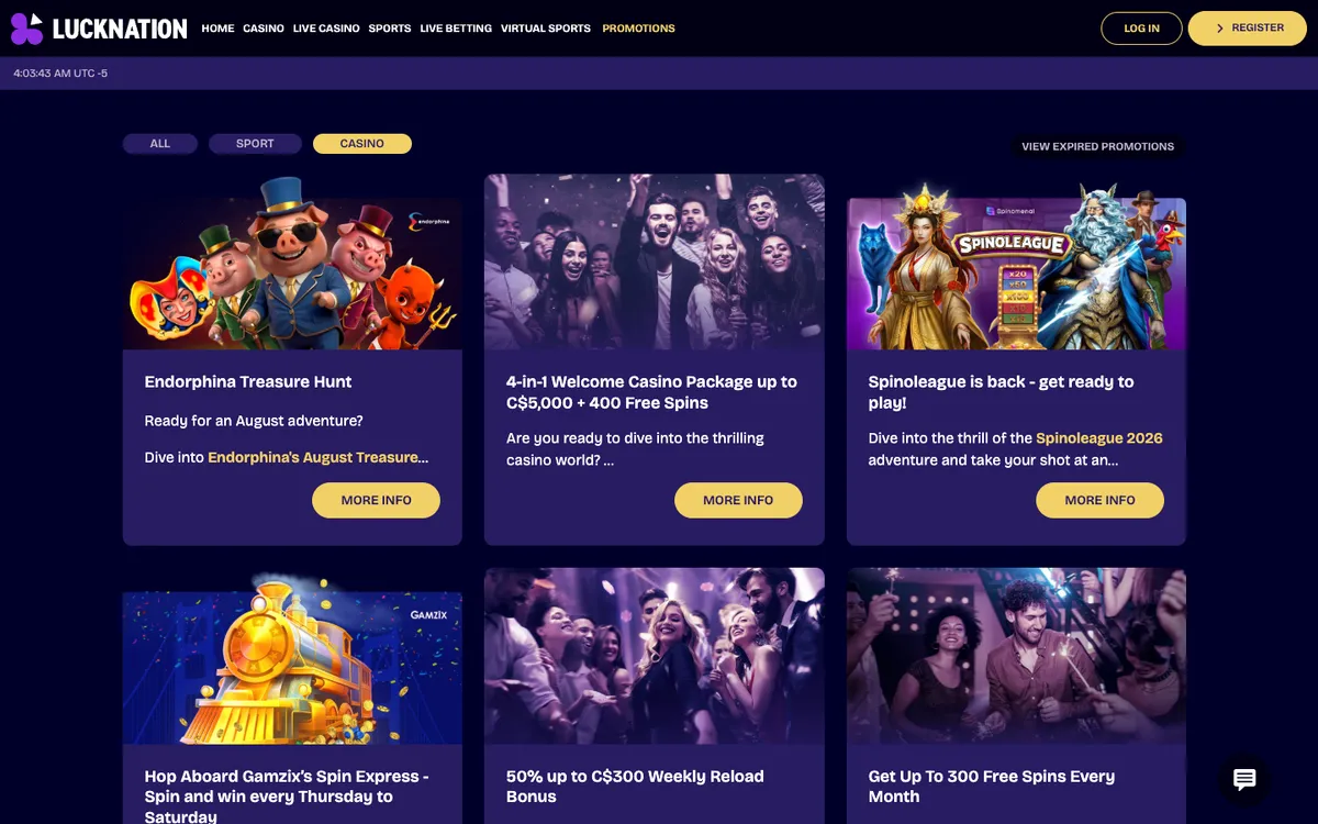 LuckNation Casino — Promotions, captured from Canada