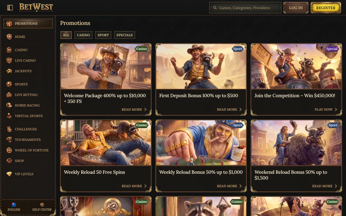 BetWest Casino — Promotions, captured from New Zealand
