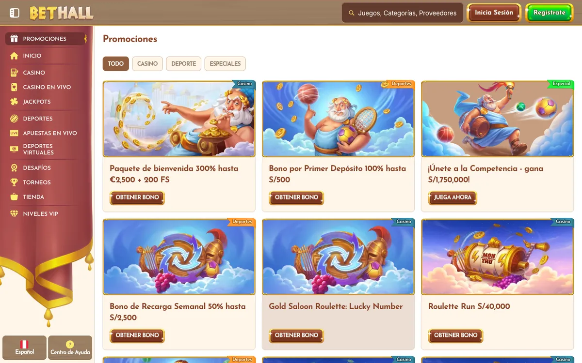 BetHall Casino — Promotions, captured from Peru