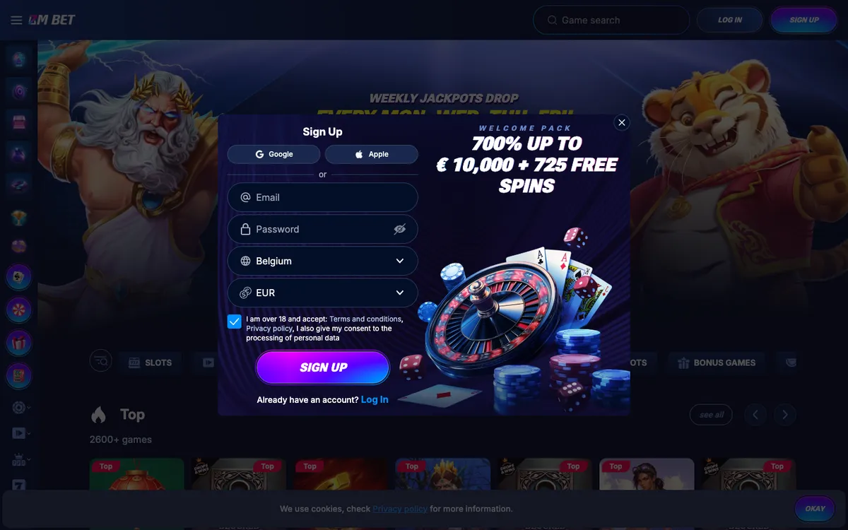 Bm.bet Casino — Sign-up, captured from Belgium