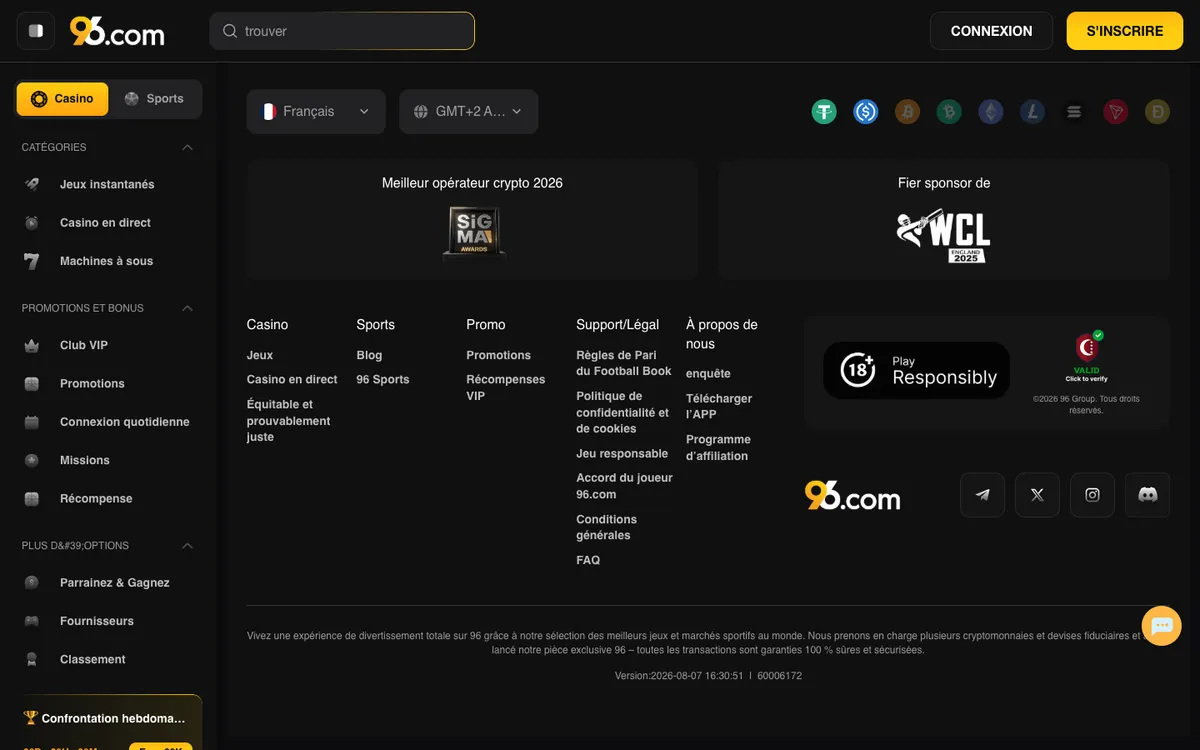 96 Casino — Promotions, captured from France
