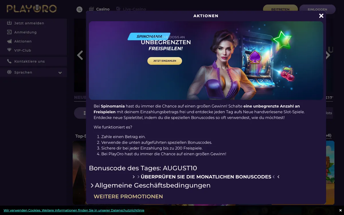 Playoro Casino — Promotions, captured from Austria