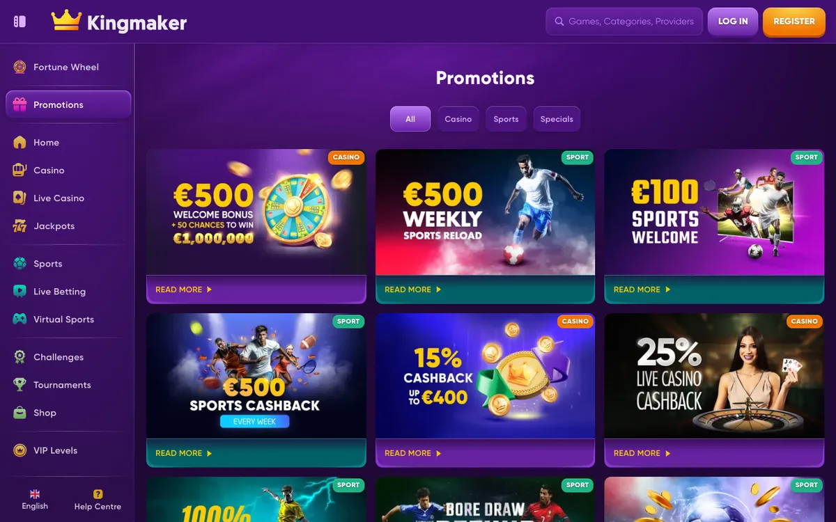 Kingmaker Casino — «Акции», снято из страны Южно-Африканская Республика