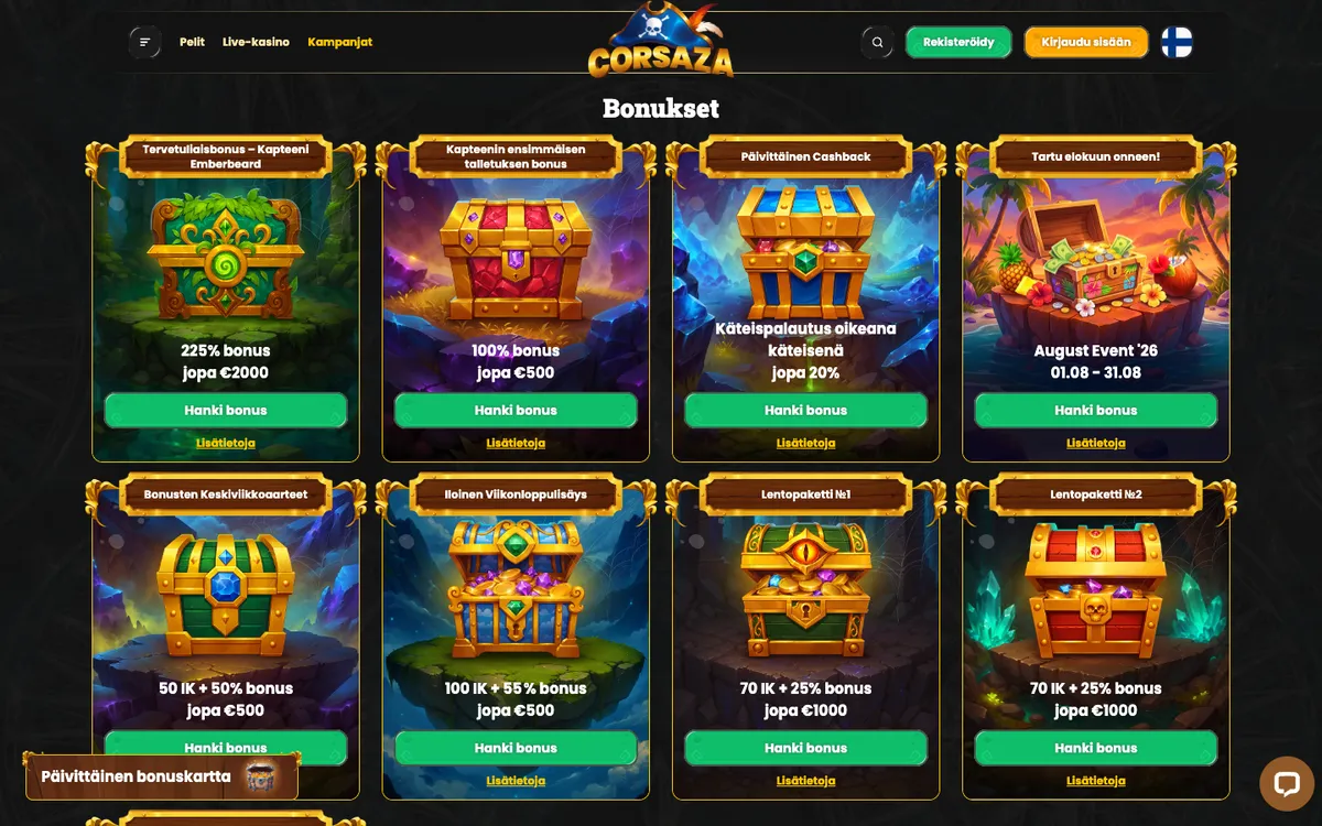 Corsaza Casino — «Акции», снято из страны Финляндия