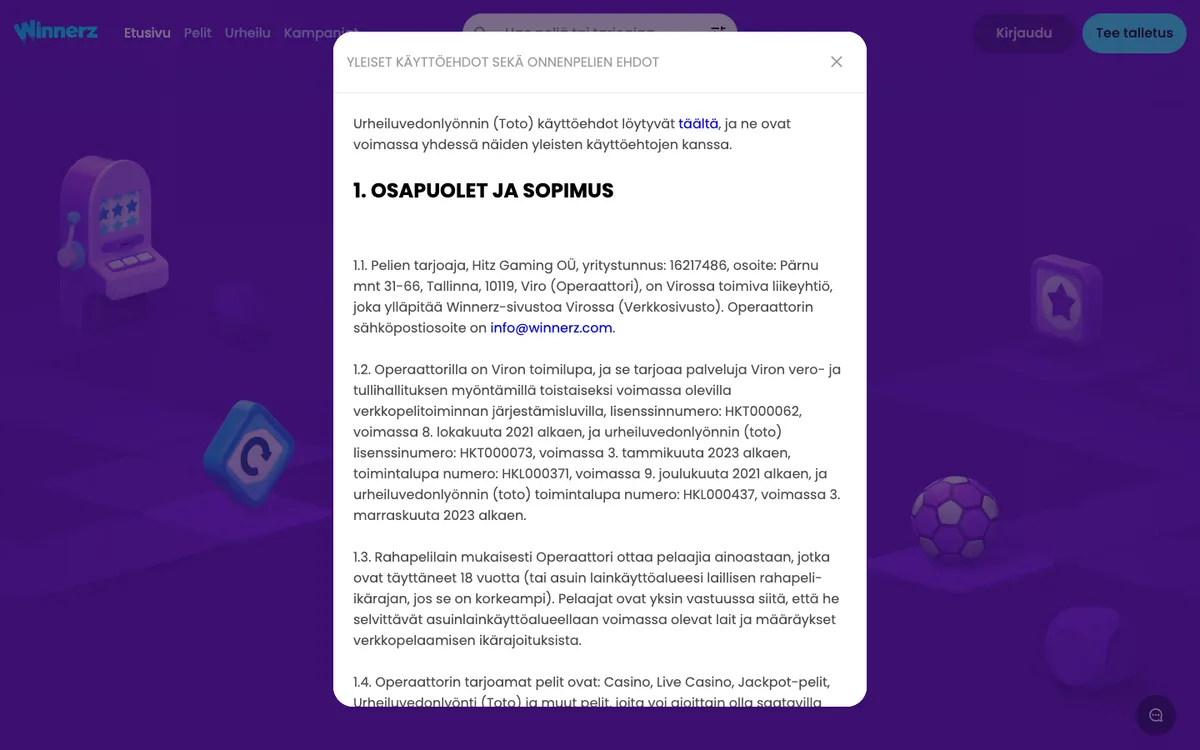 Winnerz Casino — Home page, captured from Finland