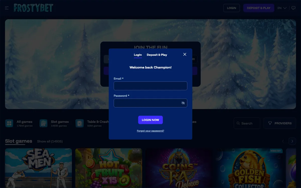 Frostybet Casino — Sign-up, captured from Finland