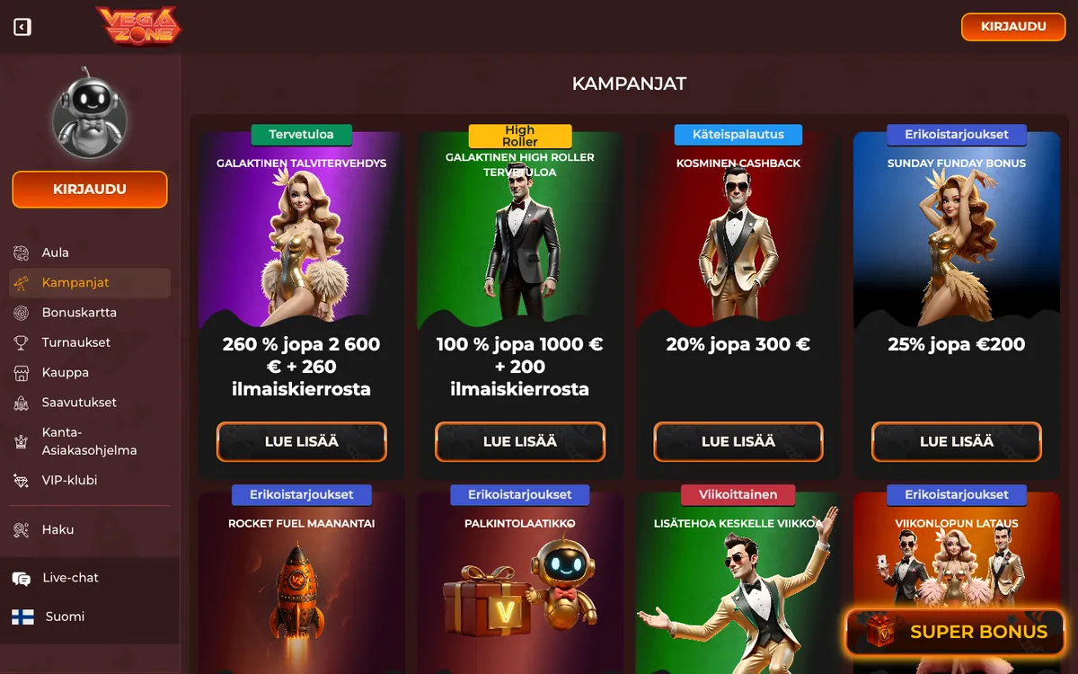 VegaZone Casino — Promotions, captured from Finland