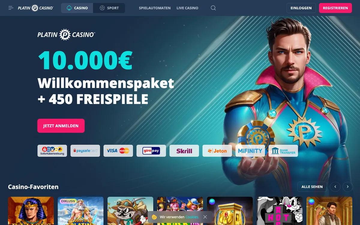 Platincasino — Home page, captured from Austria