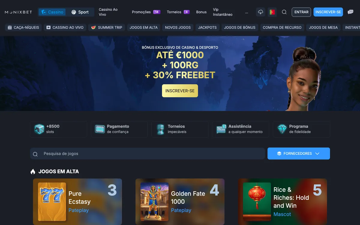 Monixbet Casino — Home page, captured from Brazil