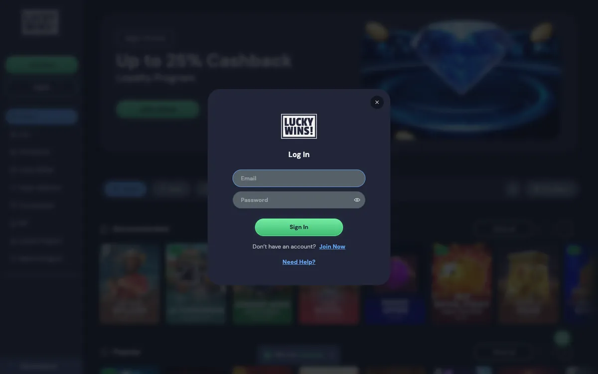 LuckyWins Casino — Sign-up, captured from New Zealand