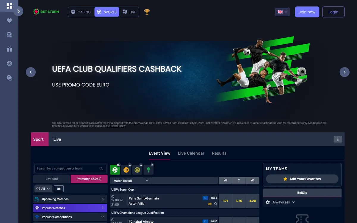 BetStorm Casino — «Главная», снято из страны Новая Зеландия