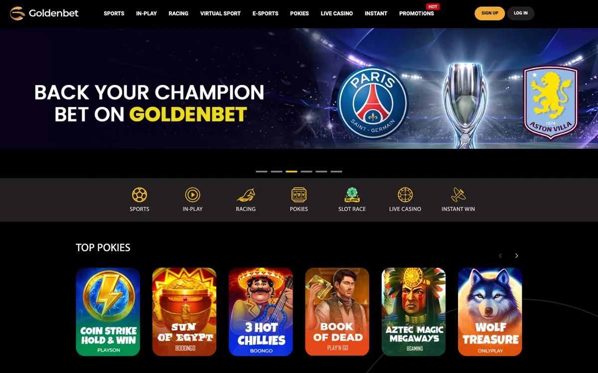 Goldenbet Casino — Home page, captured from Australia