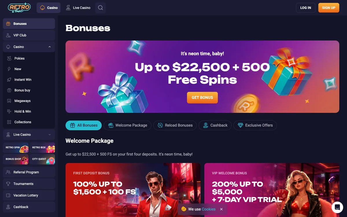 Retro Bet Casino — Promotions, captured from New Zealand