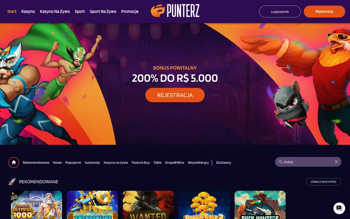 Punterz Casino — Home page, captured from Poland