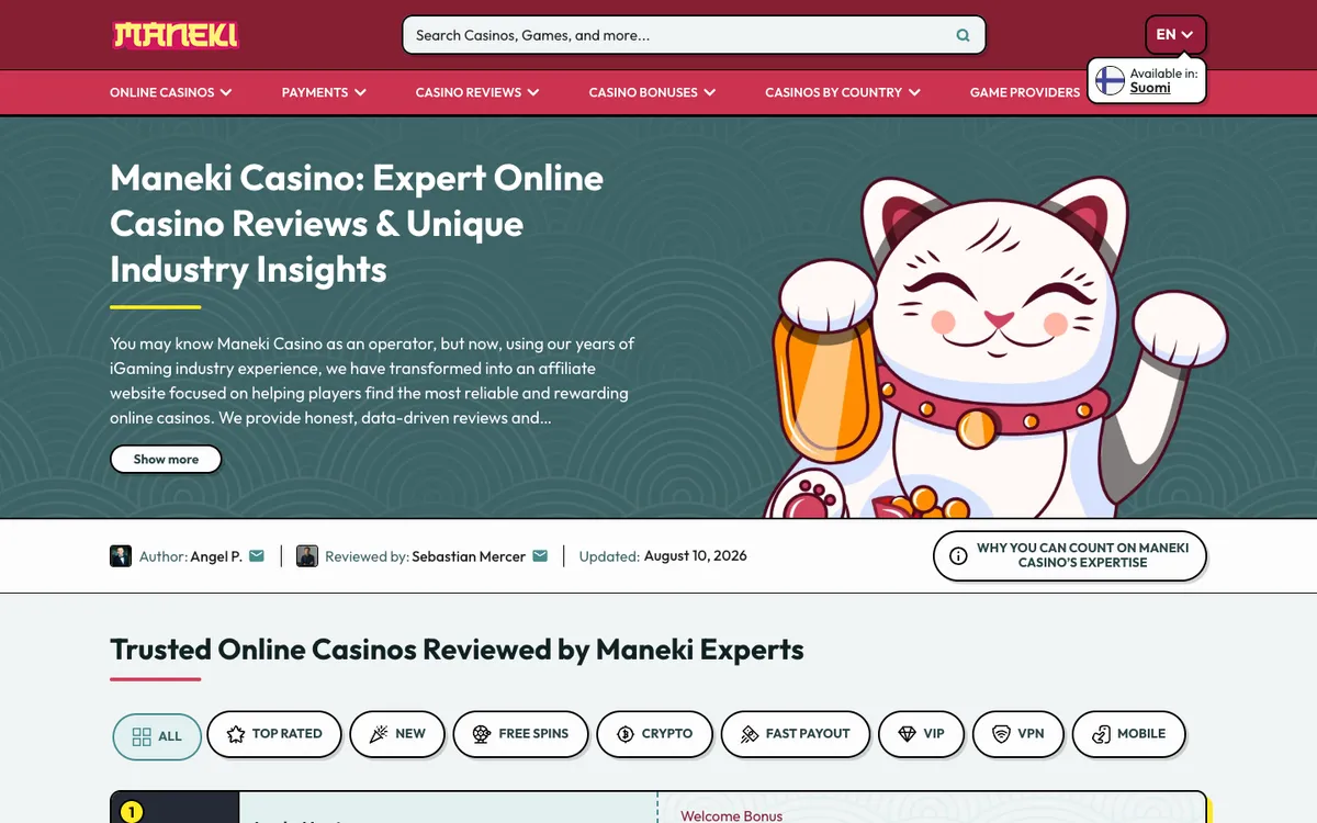 Maneki Casino — «Акции», снято из страны Финляндия