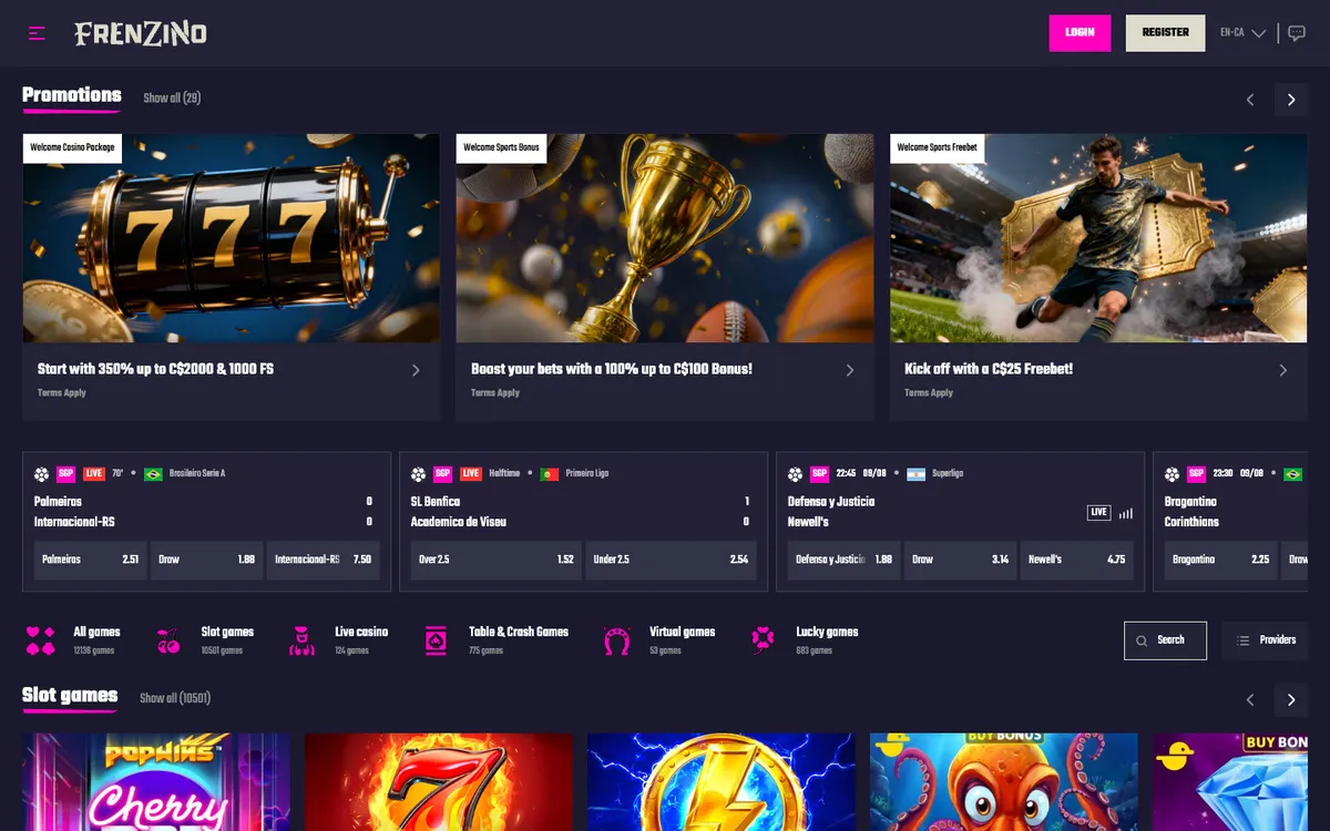 Frenzino Casino — Home page, captured from Canada