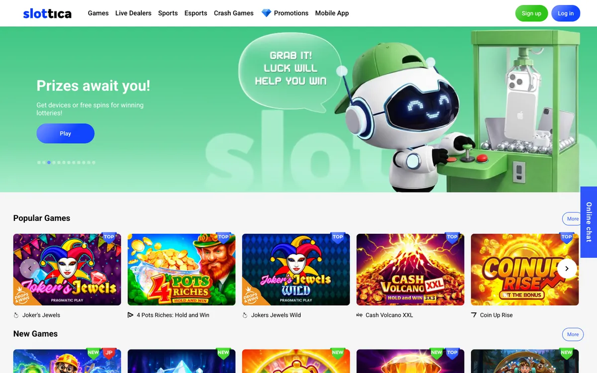 Slottica Casino — Home page, captured from Finland